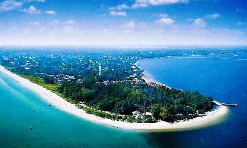 Aerial view of Sanibel Island on the Gulf of Mexico.