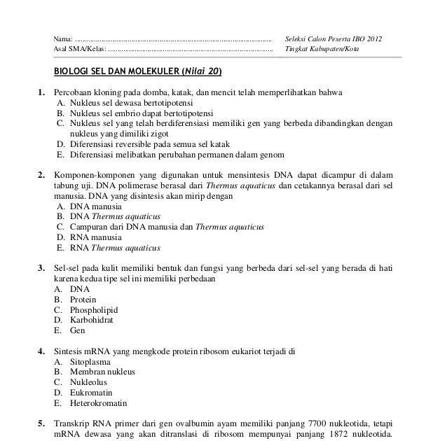 14+ Contoh Soal Olimpiade Biologi Sma Kumpulan Contoh Soal