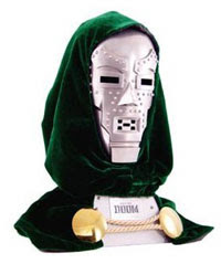 Bah! This aluminum foil is flaking off into Doom's facial wounds! Fantastic Four merchandise