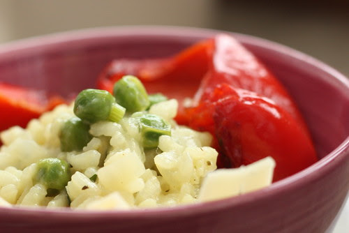 Green pea & lemon risotto with roasted red peppers