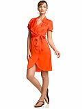Women: Ruffle wrap dress - Reddish orange