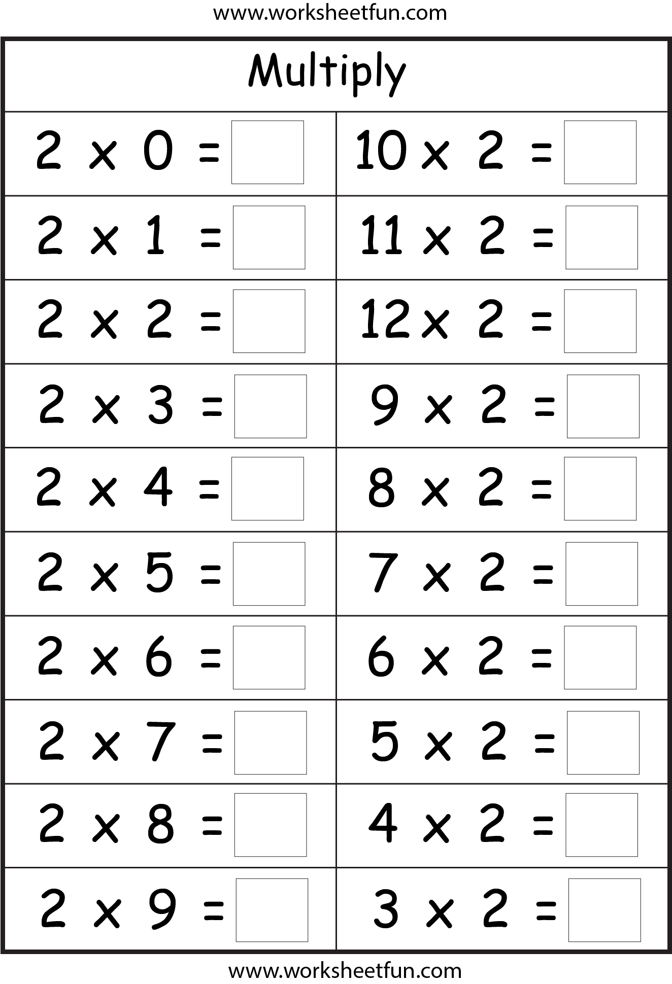 4 X 2 Multiplication Worksheets