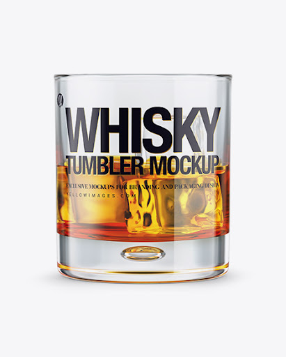 Download Free Whisky Tumbler Glass With Ice Cubes Mockup SVG Cut Files