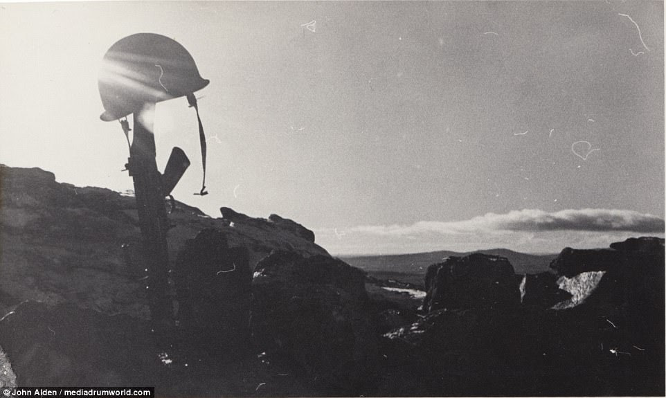 The grave of an unknown soldier sits on the slope off Mount Harriet. The Falklands War: From Defeat to Victory tells the tale of Royal Marines who were forced to surrender after putting up a brave fight despite being outnumbered 