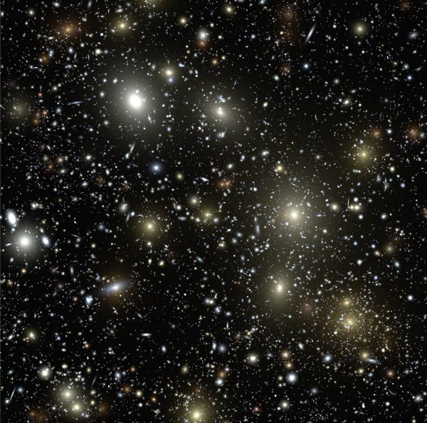A simulated sky image of galaxies produced by running Argonne-developed high-performance computing codes and then running a galaxy formation model. Argonne has collaborated with the University of Illinois, teaming up two supercomputers to perform simulation and data analysis of extremely large-scale, computationally intensive models of the universe.