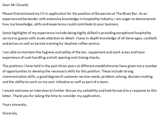 barista cover letter with no experience