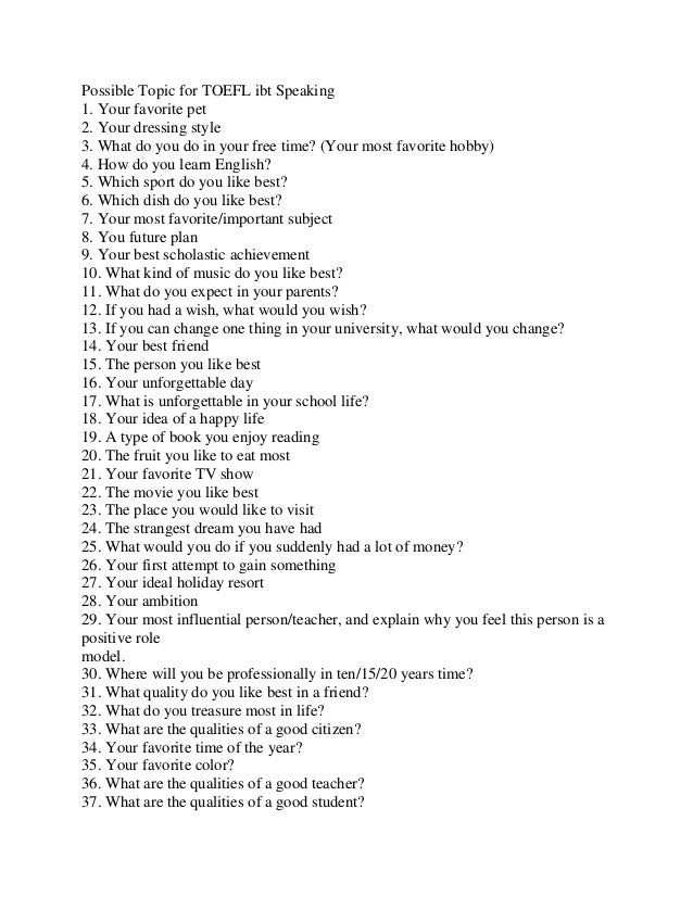 91 TOEFL JUNIOR SAMPLE SPEAKING QUESTIONS
