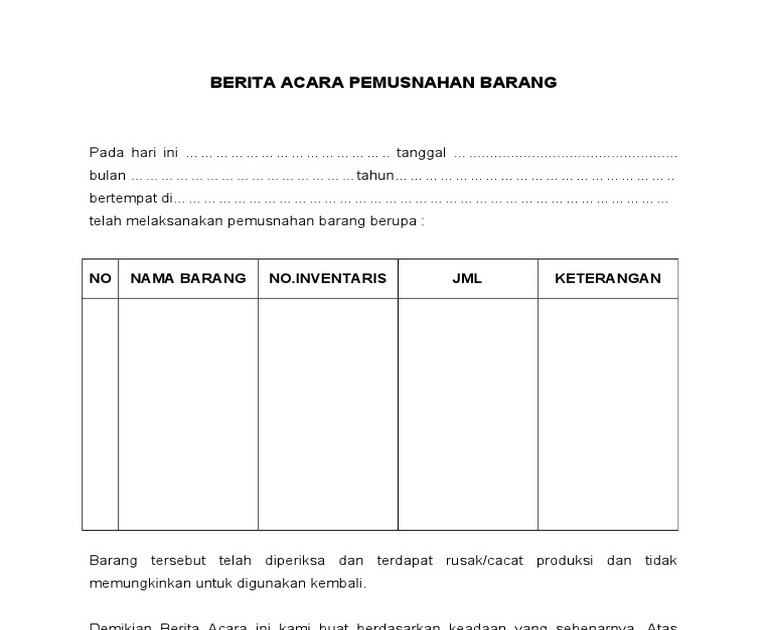 Contoh Berita Acara Penghapusan Barang Inventaris Sekolah Rasmi B