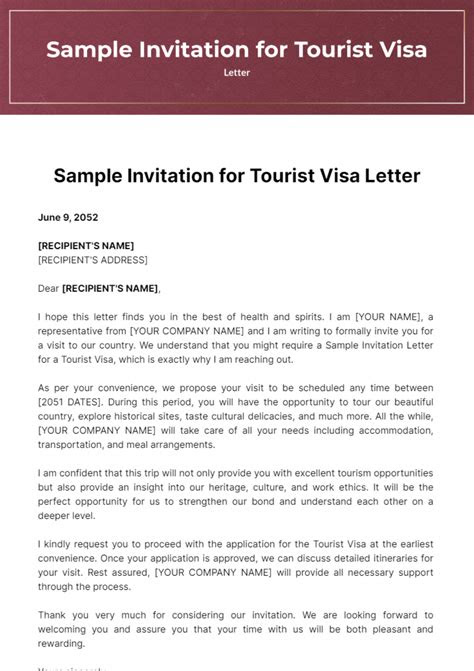 Sample Invitation Letter For Tourist Visa | Classles Democracy
