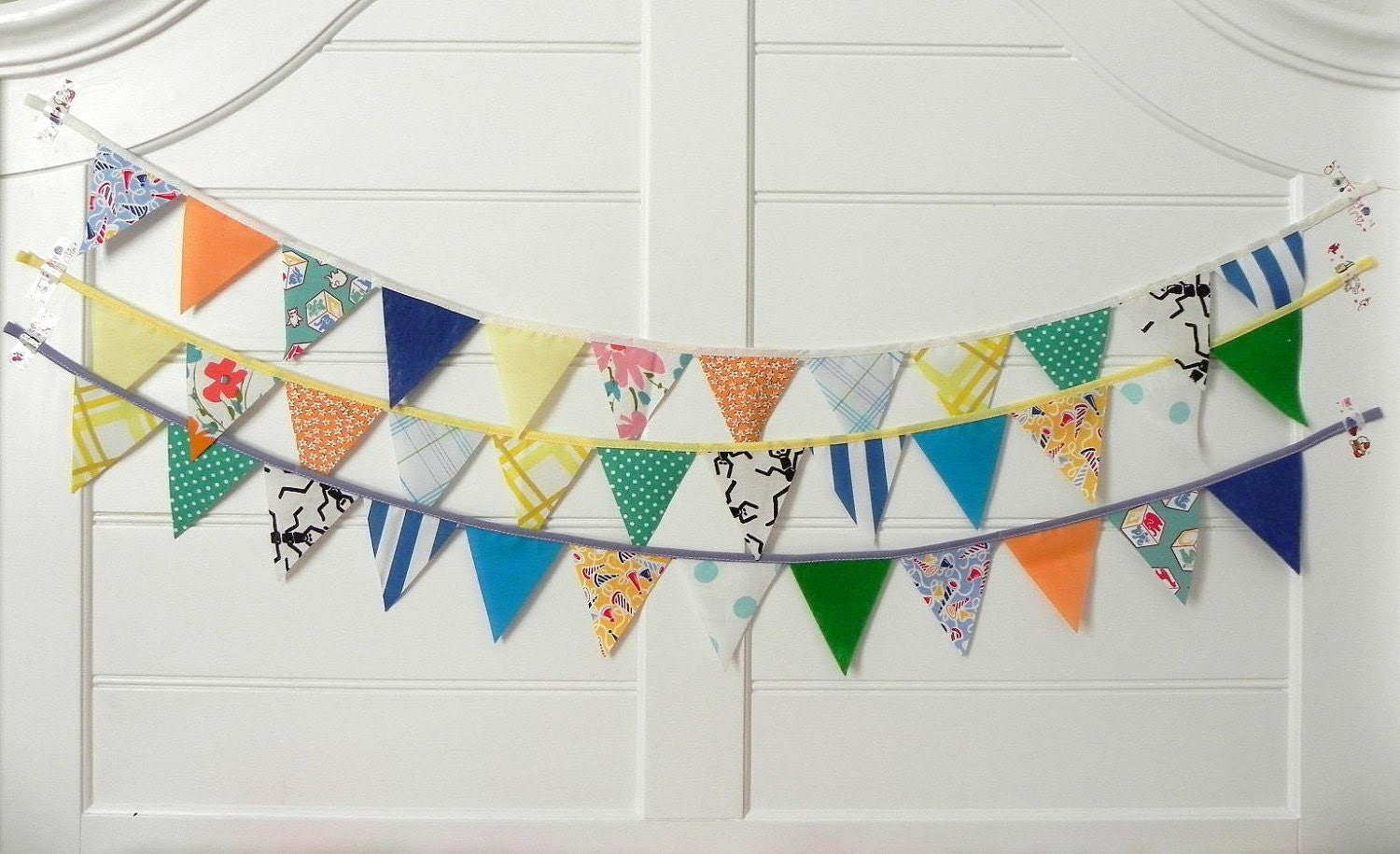 Blue Loden Mini Vintage Circus Fabric Bunting, Garland, Banner, Pennant Decoration 9 Feet
