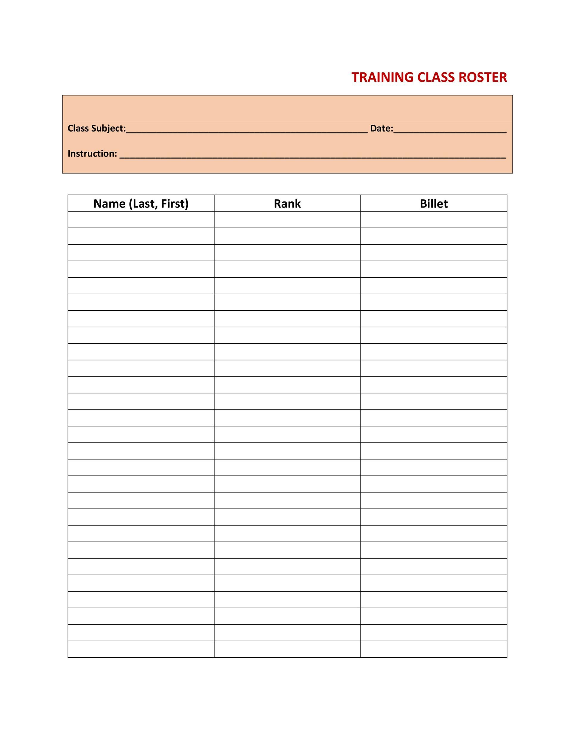 Class Roster Template Elementary HQ Template Documents