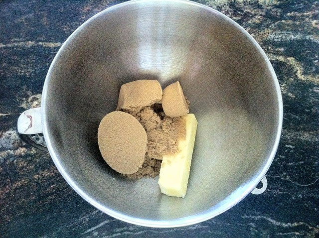Brown Sugar and Butter in Stand Mixer Bowl