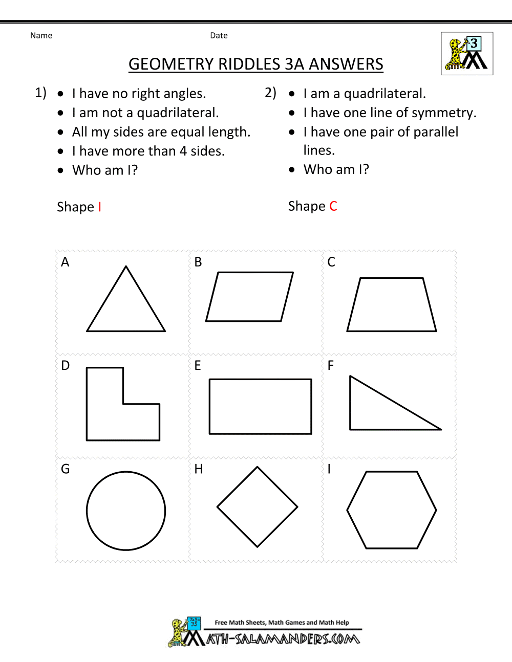 Geometry Free Worksheets For Year 1 / Year 9 Maths Worksheets