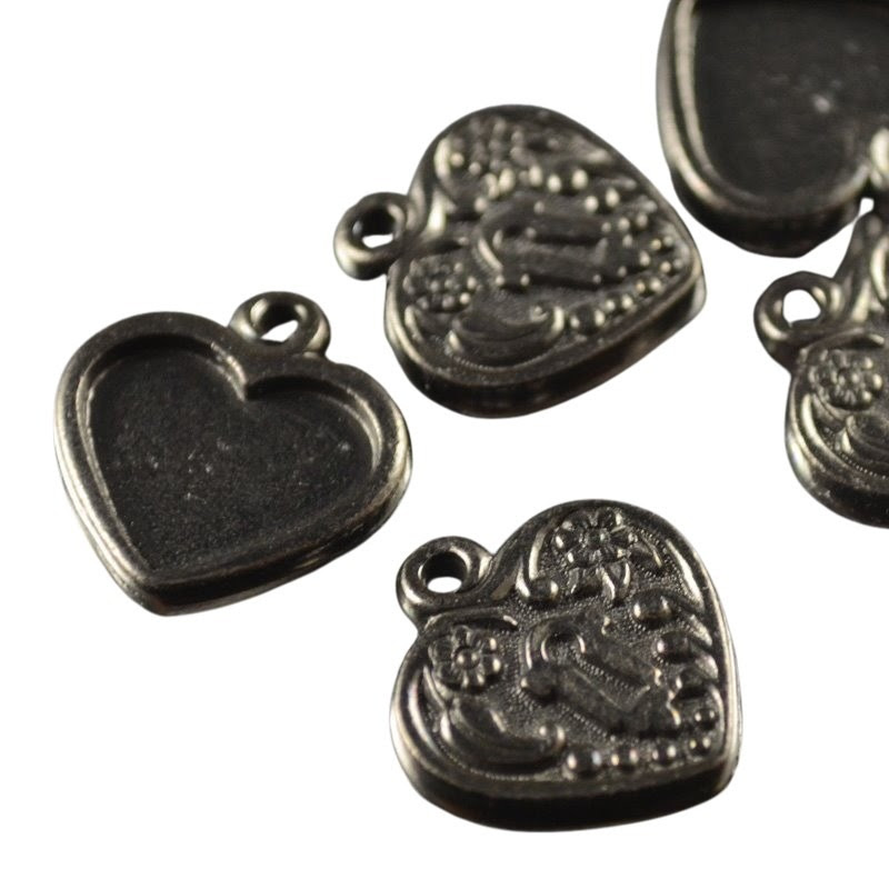 tc94-2343-13 Metal Charm/Pendant - Heart Lock Frame - Metal Noir (1)