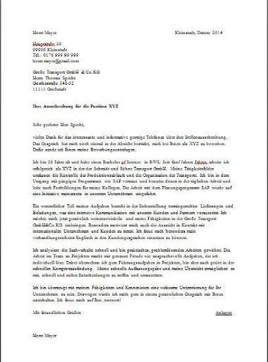 a cover letter auf deutsch