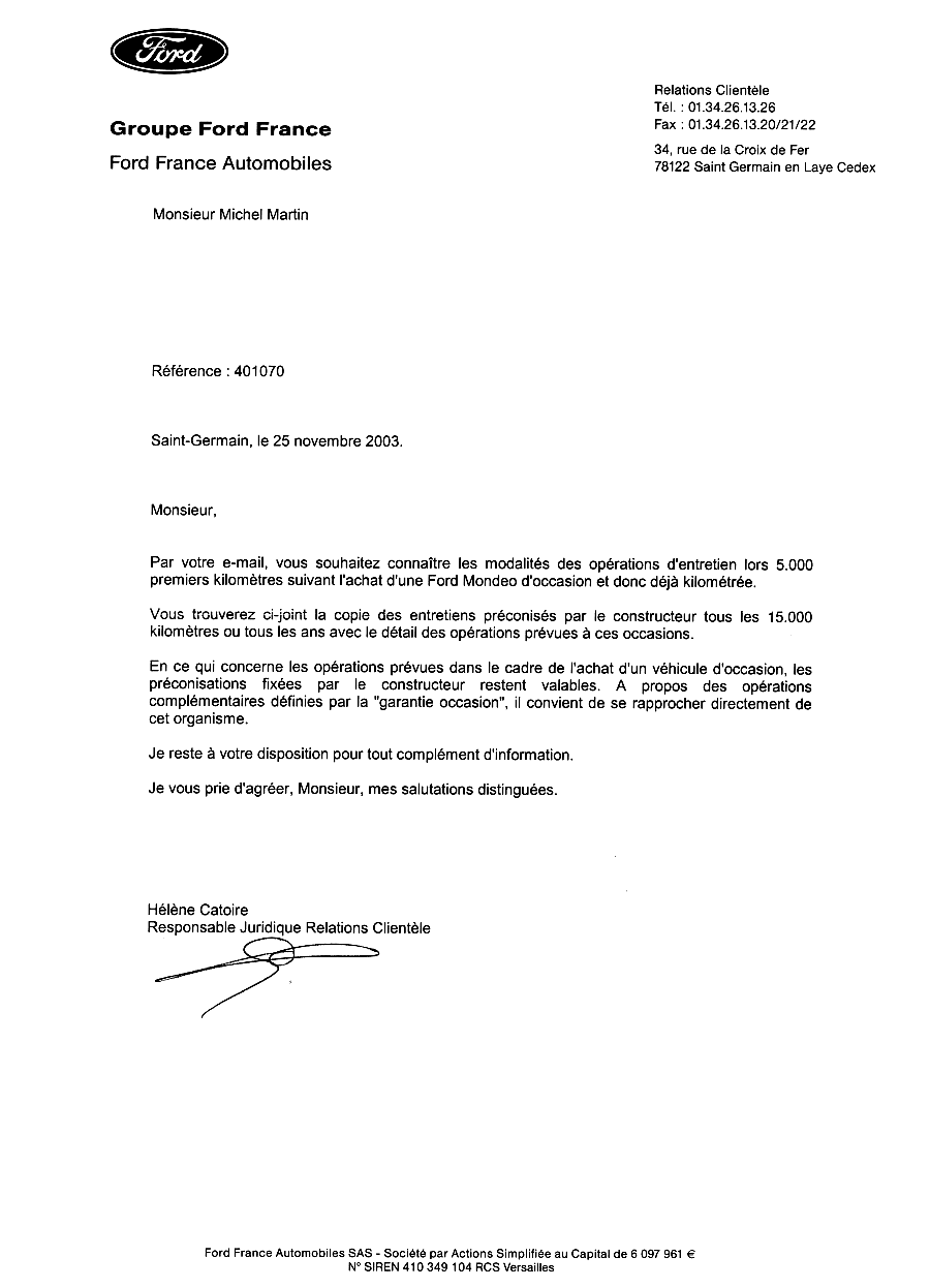 Lettre De Demande De Remboursement Pour Vice Caché Suite à Lachat Dun