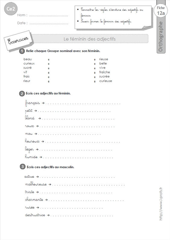 Adjectif épithète Exercices Cm2 Pdf Exercice Adjectif Ce2 Imprimer Gratuit : CM2: EXERCICES L'adjectif