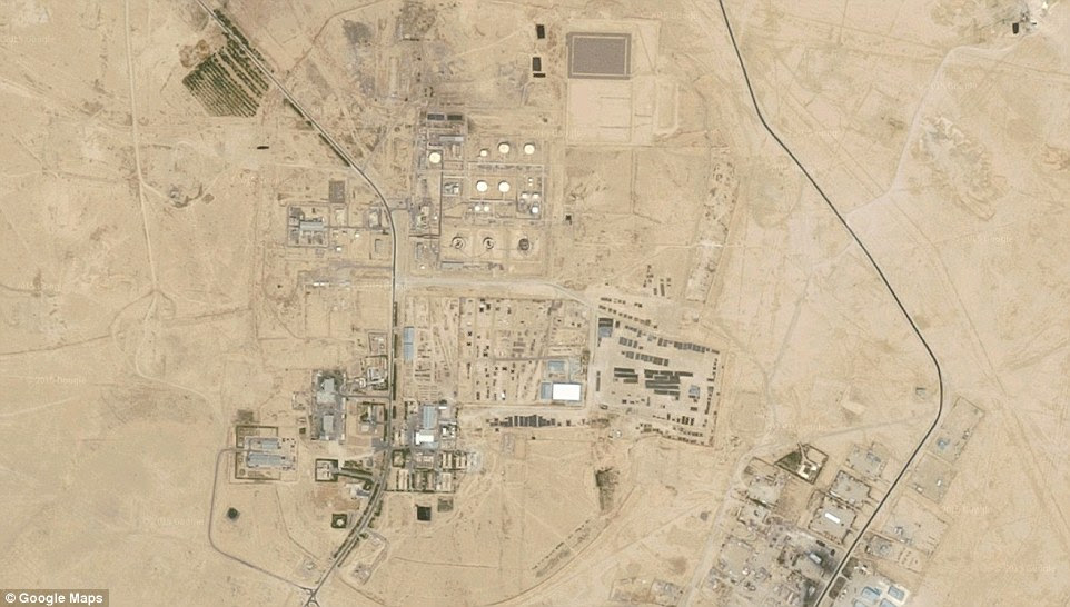 First blood: The Omar oil field (pictured via satellite) near Syria's border with Iraq was the first target to be struck by the RAF