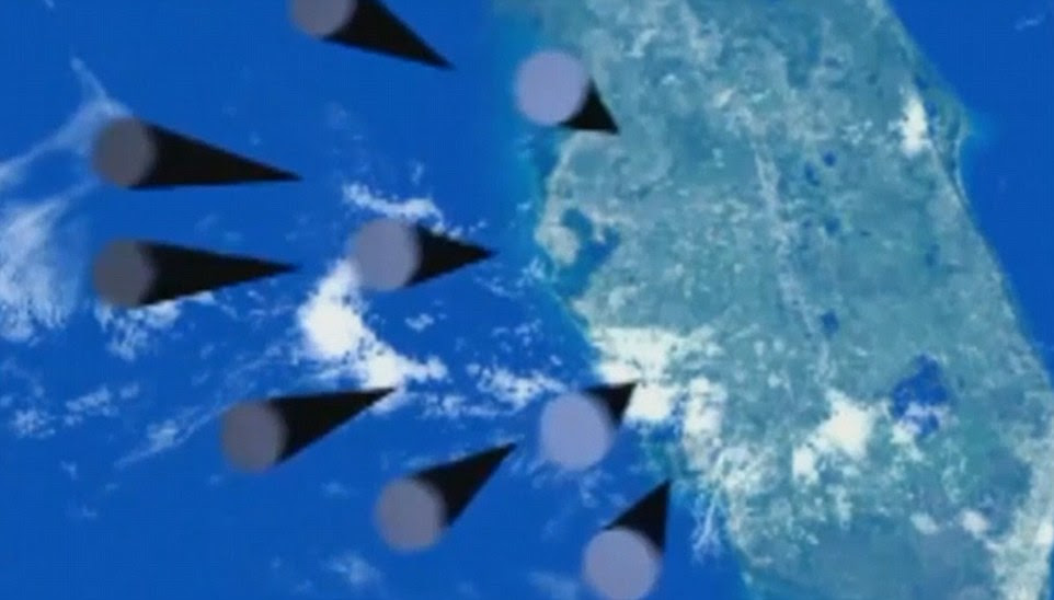 Hitting their target? Social media users were quick to point out that this computer generated sequence appears to show missiles raining down on the U.S. state of Florida 