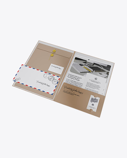 Download Download Kraft Folder With Papers And Envelope Mockup Half Side View High Angle Shot Object Mockups Yellowimages Mockups
