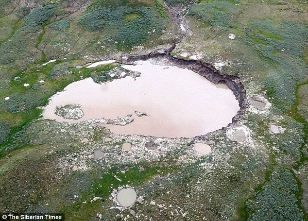 On Yamal, the main theory is that the craters (pictured) were formed by pingos - dome-shaped mounds over a core of ice - erupting under pressure of methane gas released by the thawing of permafrost caused by climate change