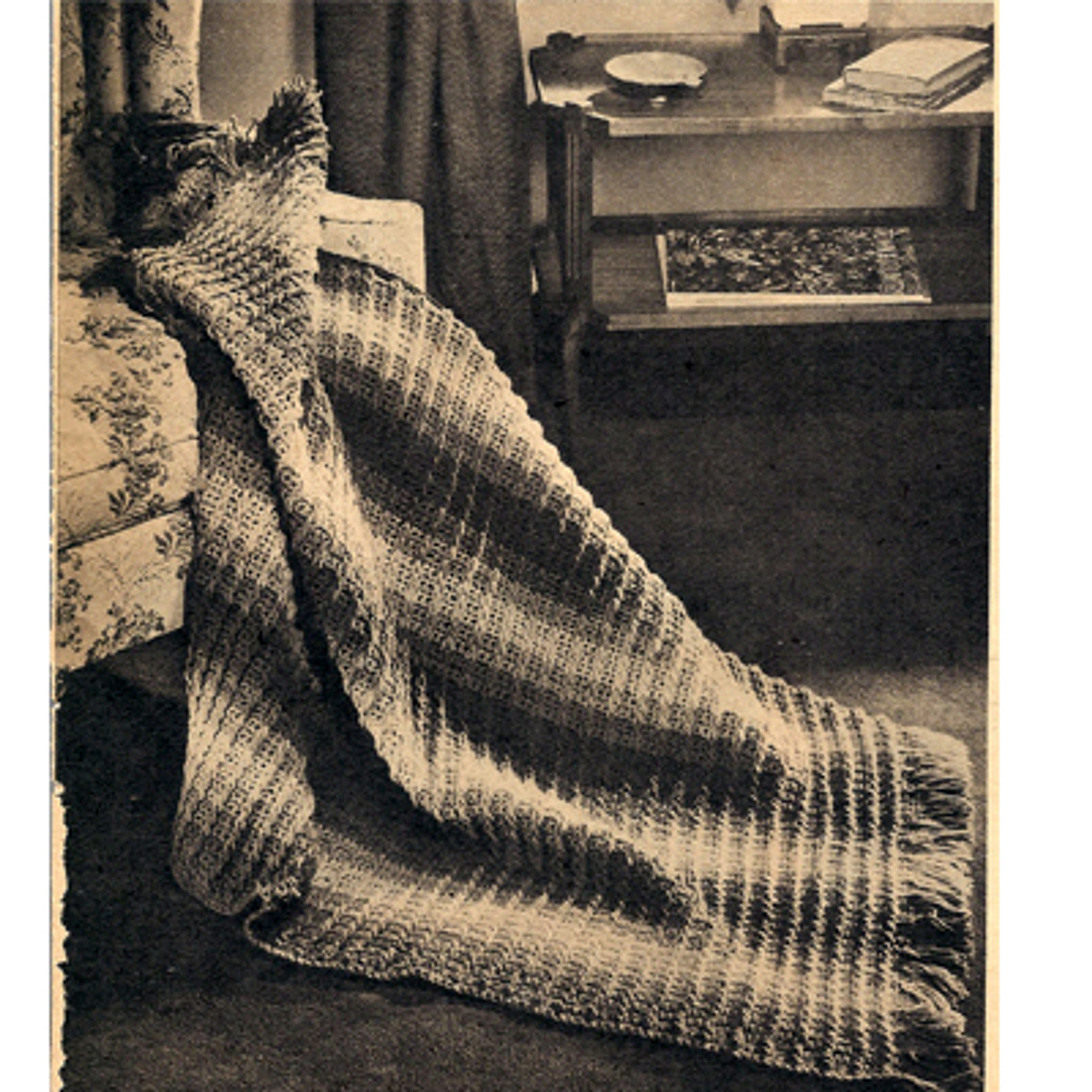 Vintage Beginners Afghan Crochet Pattern, Easy Stripes with Fringe