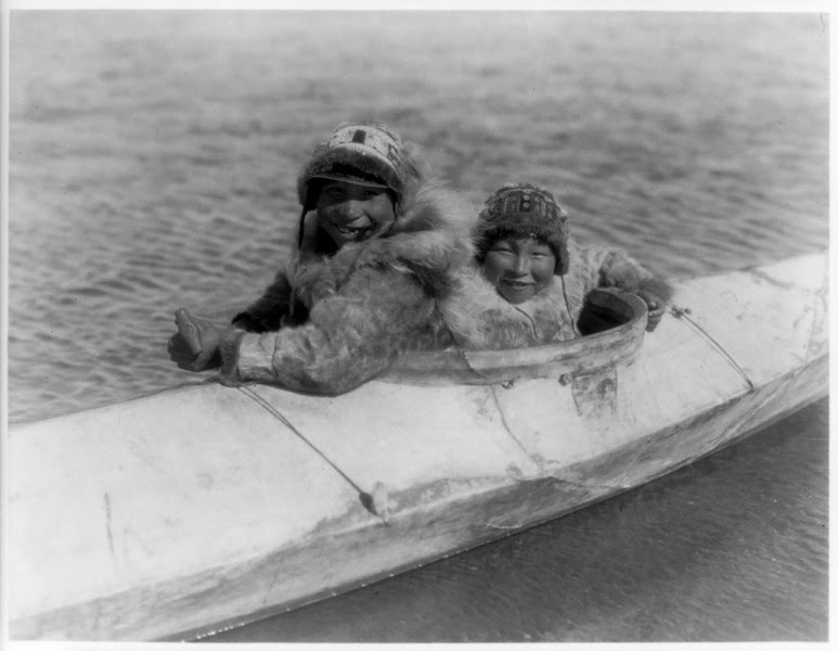 Description of  Title: Boys in a kaiak (i.e., kayak)--Nunivak.  <br />Date Created/Published: c1929 February 28.  <br />Photograph by Edward S. Curtis, Curtis (Edward S.) Collection, Library of Congress Prints and Photographs Division Washington, D.C.