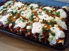 lentil filled enchiladas with homemade ancho chile sauce