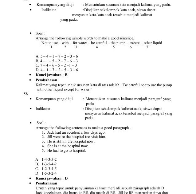 Contoh soal menyusun kalimat acak bahasa inggris dan jawabannya