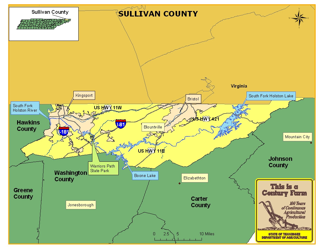 Map Of Sullivan County Tn Cities And Towns Map