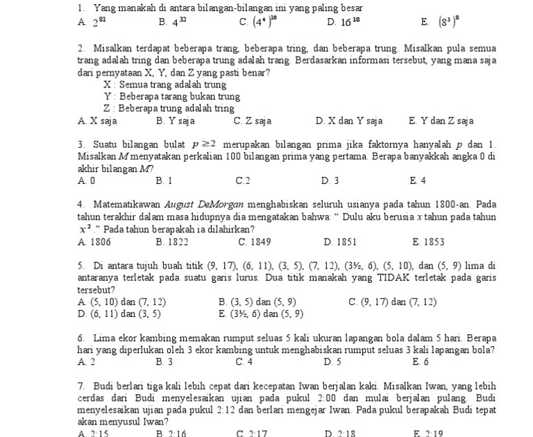 Contoh Soal Olimpiade Matematika Tk B Kumpulan Soal