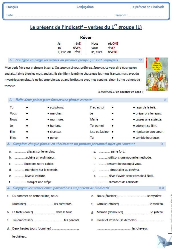 Exercices De Français à Imprimer Pdf Exercices De Conjugaison 5Ème A Imprimer : Francais Fiches Imprimables