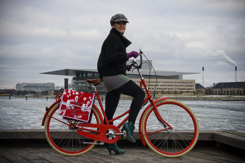 L'américaine et sa bicyclette à Copenhague