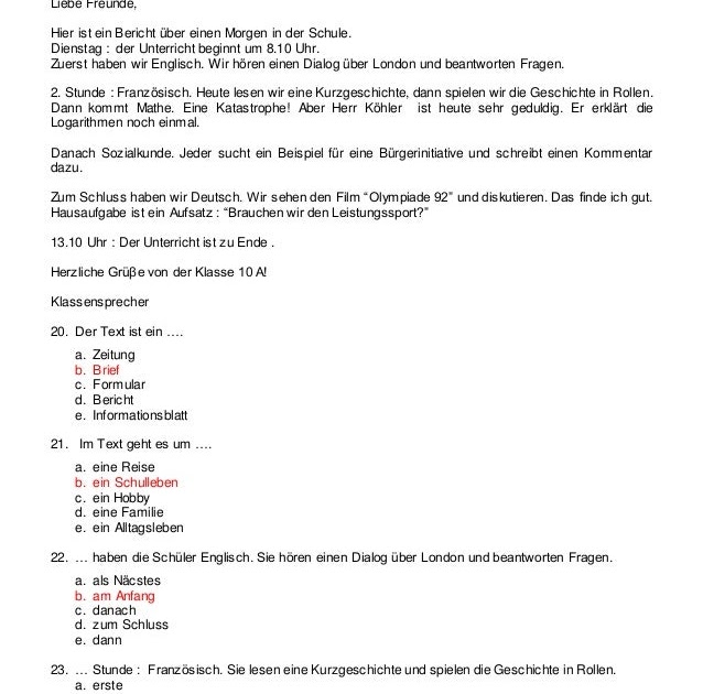 Kunci Jawaban Bahasa Jerman Kelas 10 Semester 1