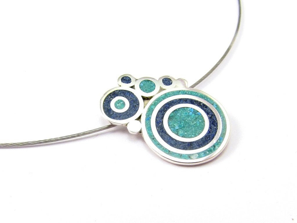 Sea Color - Sterling silver pendant - Colored Bubbles - Blue and Turquoise - maldonadojoyas
