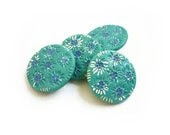 Vintage Green, White & Blue Flowers Buttons (4 pcs) - TheBlingBazaar Vintage Green, White & Blue Flowers Buttons (4 pcs) - TheBlingBazaar