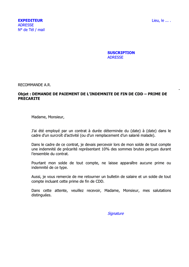 Lettre De Demande De Transformation Dun Cdd En Cdi  Exemple de Lettre