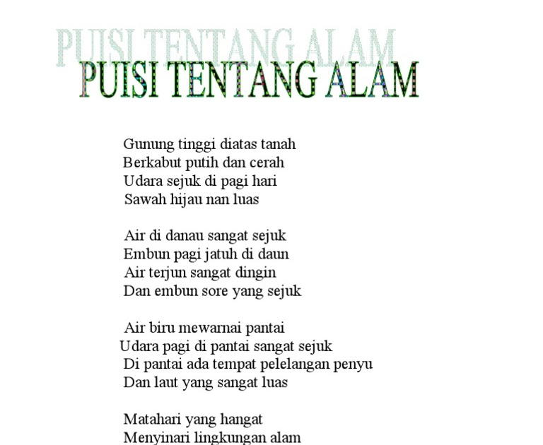 Puisi Tentang Keindahan Alam Untuk Anak Sd KT Puisi
