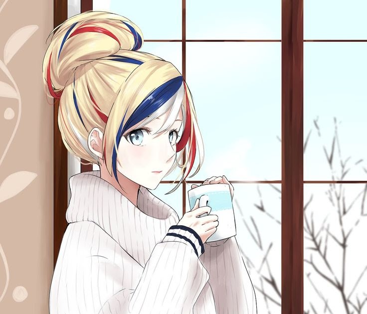 Cute Anime Girl Drinking Coffee gambar ke 9