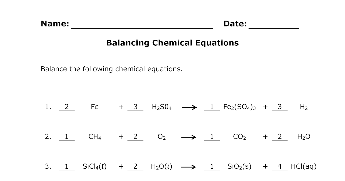 Student Exploration Balancing Chemical Equations Answer Key