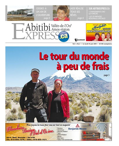 Abitibi express un article sur notre tour du monde