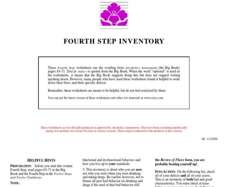 10th Step Aa Worksheet - Promotiontablecovers