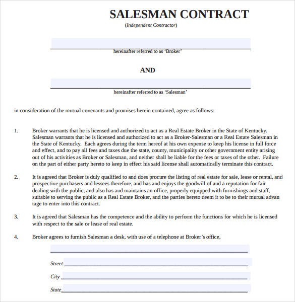 Sales Manager Contract Template Free Printable