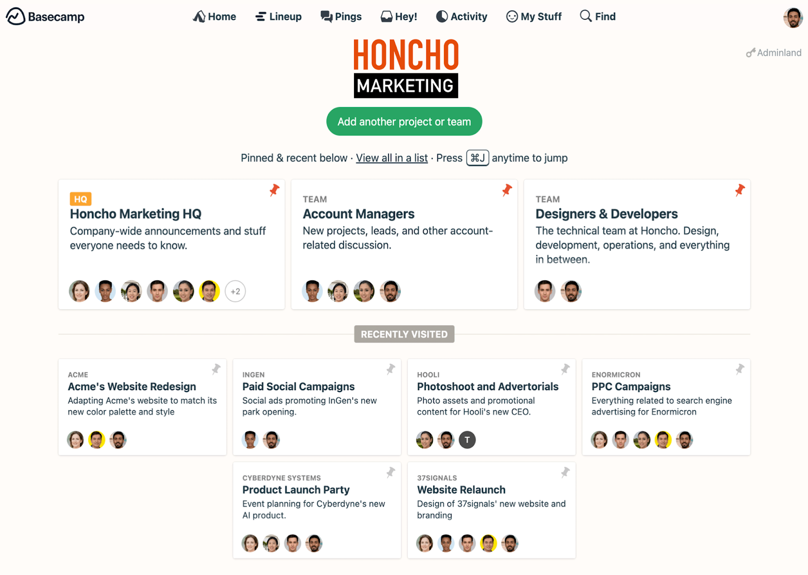 overview of Basecamp dashboard