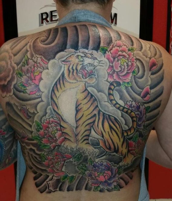 Flower With Tiger Tattoo