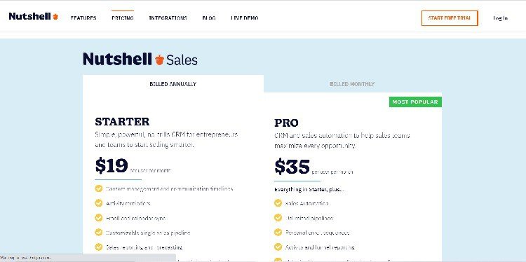 Nutshell Pricing Page