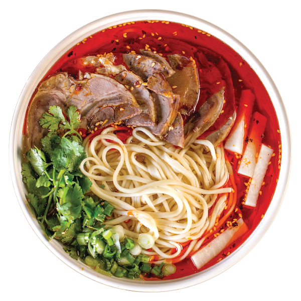 A bowl with noodle soup.