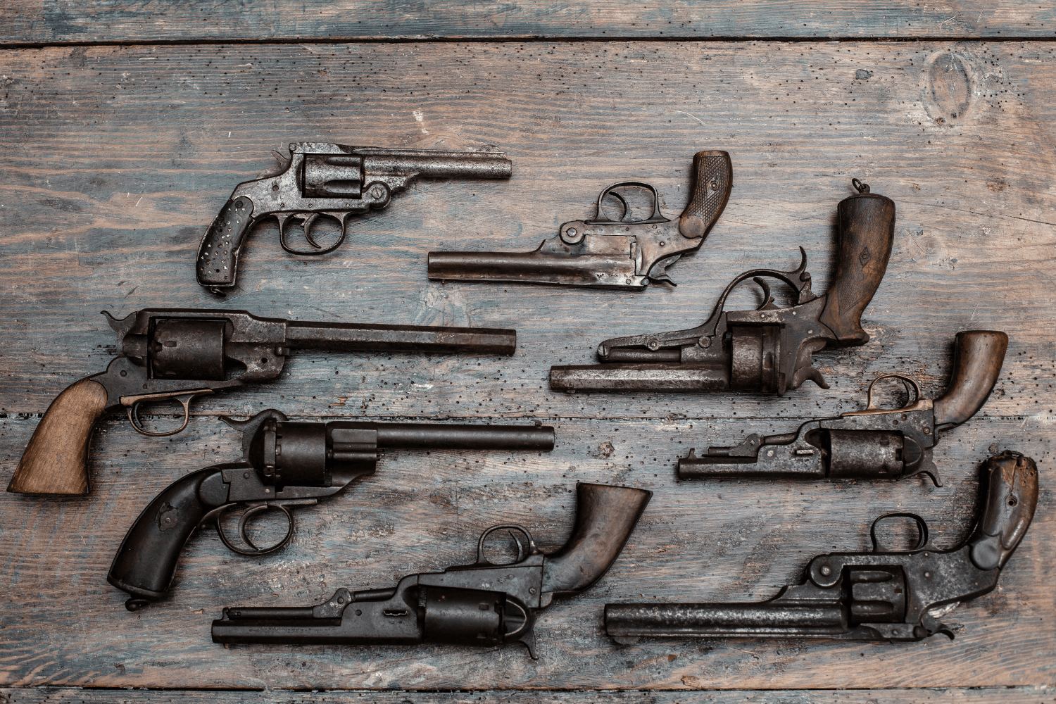 Historic pistols in a collector's exhibit