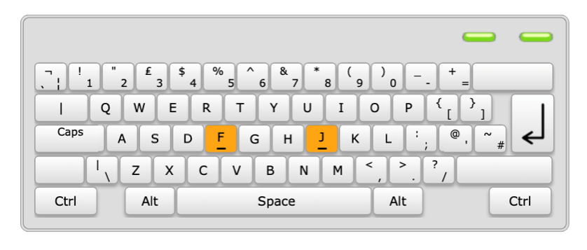 KAZ keyboard highlighted F and J keys