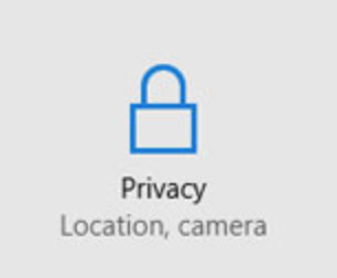 Windows privacy icon which is a blue padlock with the words privacy, location, and camera